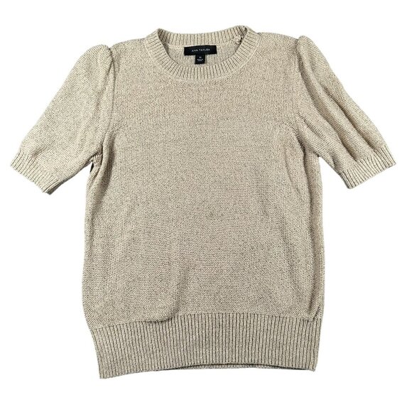 Ann Taylor Sweater Womens XS Metallic Short Sleeve Puff Shoulder Pullover Knit - Picture 1 of 10